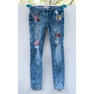 HOT KISS Women's Junior Size 9 Acid Washed Patched Skinny Lily Embroidered Jeans